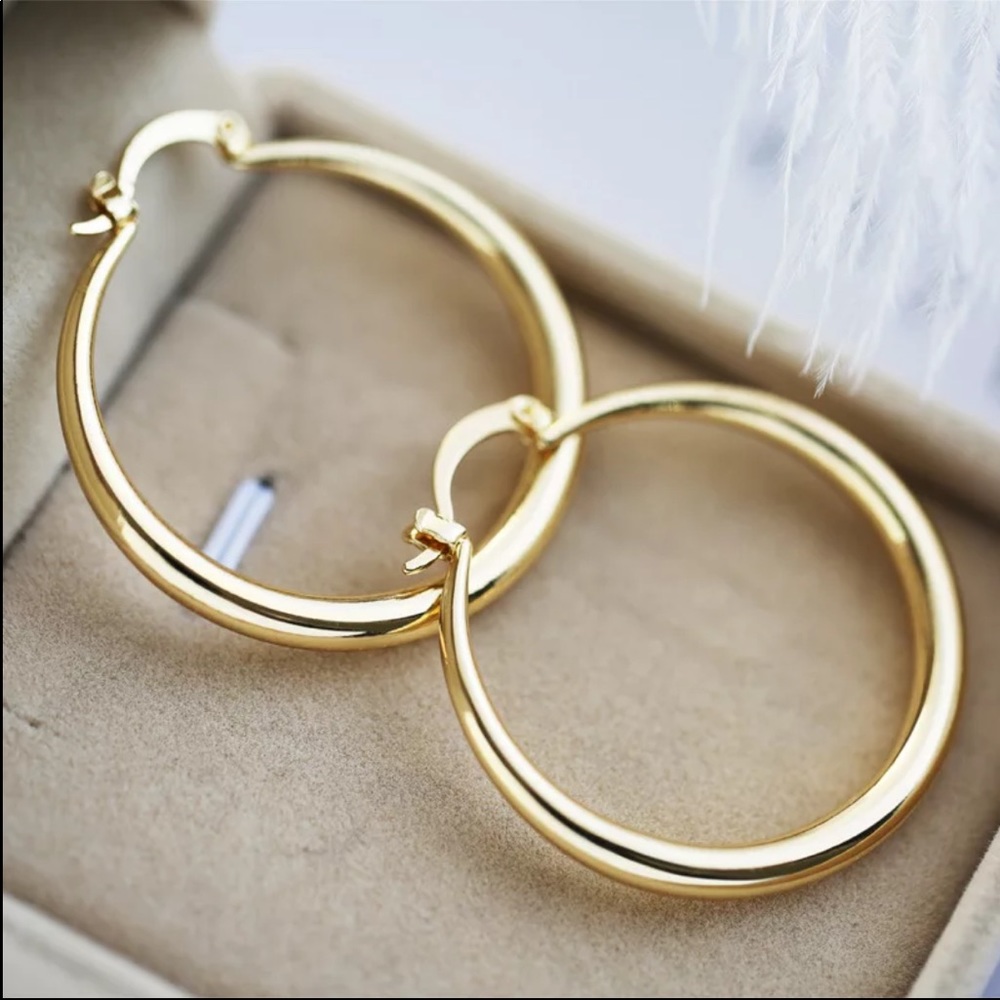 New Yellow Gold Plated Round Hoop Earrings